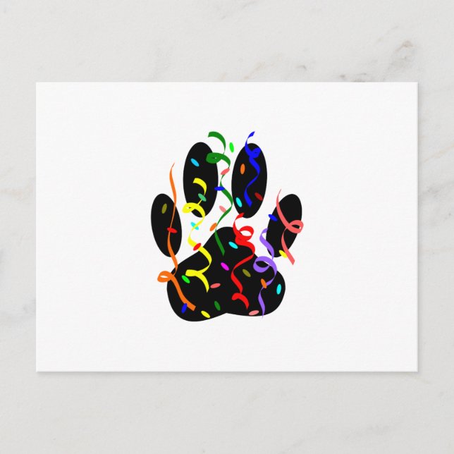Dog Paw Print mit Confetti und Streamer Postkarte (Vorderseite)
