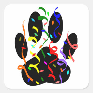 Dog Paw Print mit Confetti und Streamer Quadratischer Aufkleber