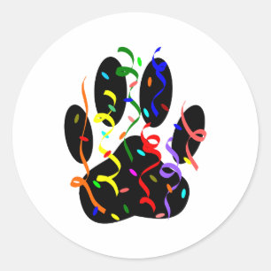 Dog Paw Print mit Confetti und Streamer Runder Aufkleber
