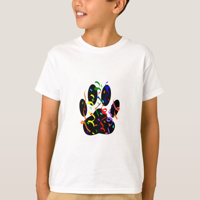 Dog Paw Print mit Confetti und Streamer T-Shirt (Vorderseite)