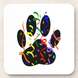 Dog Paw Print mit Confetti und Streamer Untersetzer