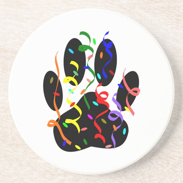 Dog Paw Print mit Confetti und Streamer Untersetzer (Vorne)