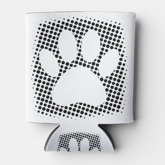 Dog Paw Print mit Halftone Hintergrund Dosenkühler (Vorderseite)