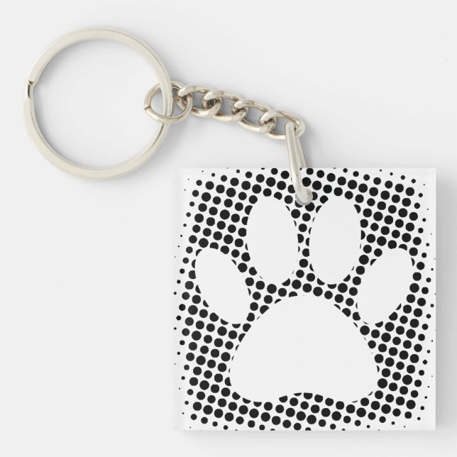 Dog Paw Print mit Halftone Hintergrund Schlüsselanhänger (Vorderseite)