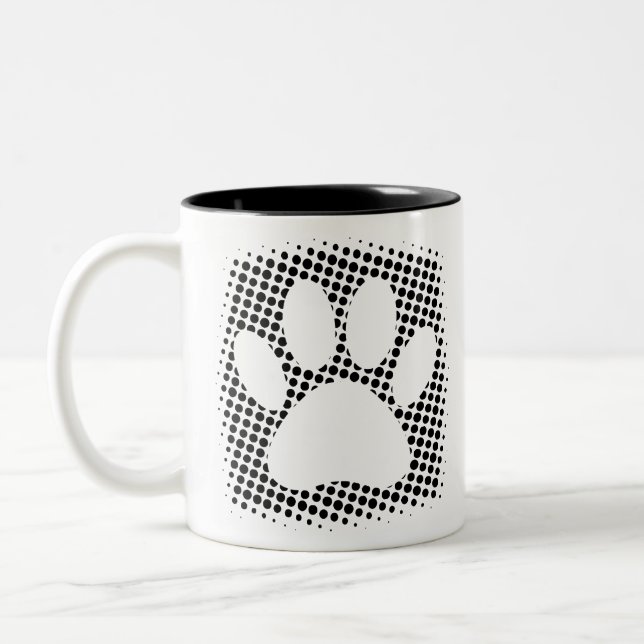 Dog Paw Print mit Halftone Hintergrund Zweifarbige Tasse (Links)