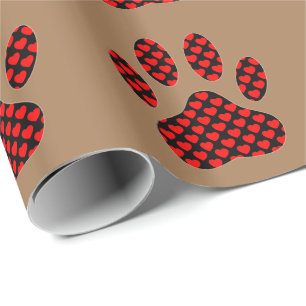 Dog Paw Print mit Herz auf braun Geschenkpapier