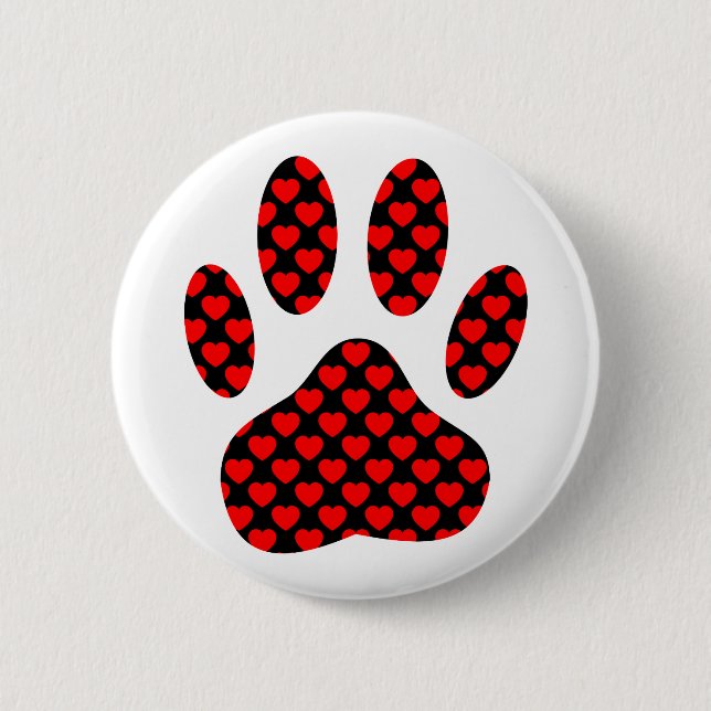 Dog Paw Print mit Herz Button (Vorderseite)