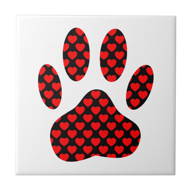 Dog Paw Print mit Herz Fliese (Vorderseite)