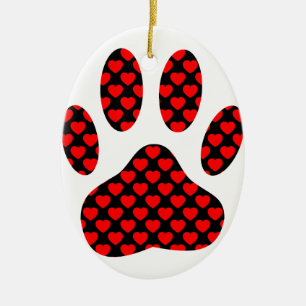 Dog Paw Print mit Herz Keramik Ornament