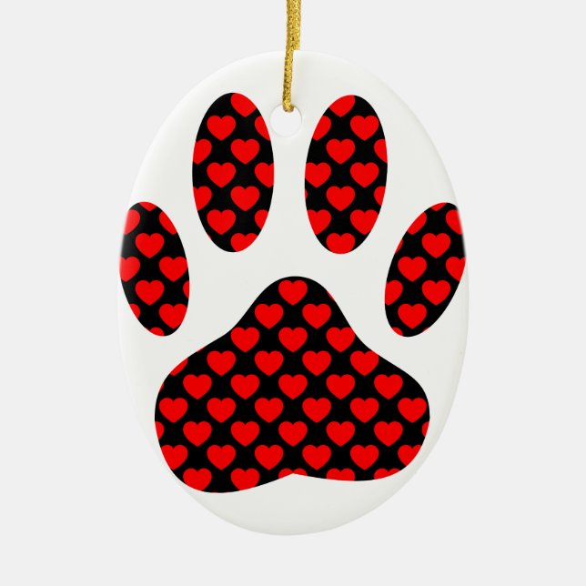 Dog Paw Print mit Herz Keramik Ornament (Vorne)