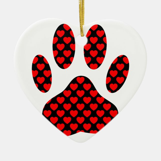 Dog Paw Print mit Herz Keramik Ornament (Vorne)