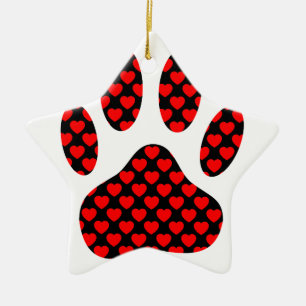 Dog Paw Print mit Herz Keramikornament
