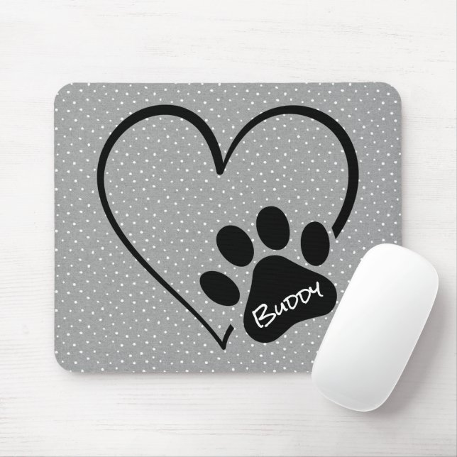 Dog Paw Print mit Herz Polka Dots Mousepad (Mit Mouse)