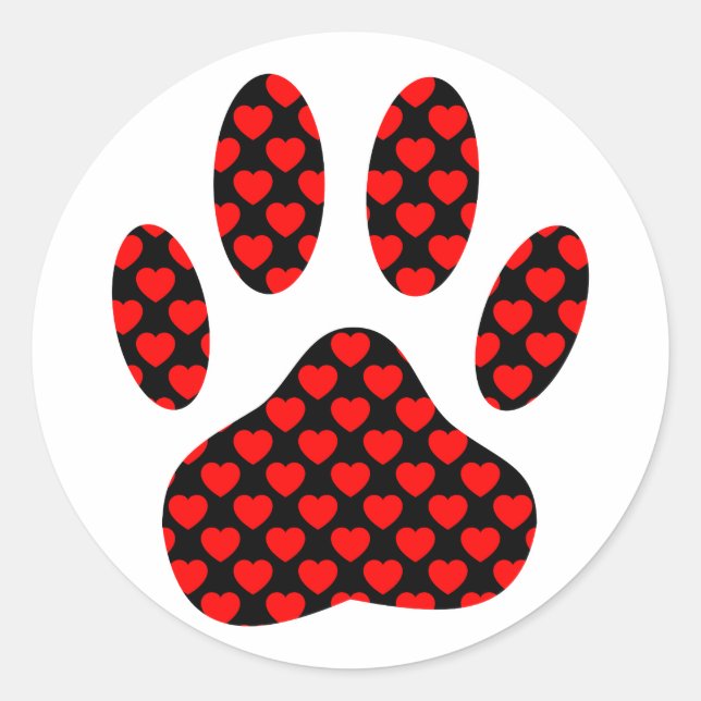 Dog Paw Print mit Herz Runder Aufkleber (Vorderseite)