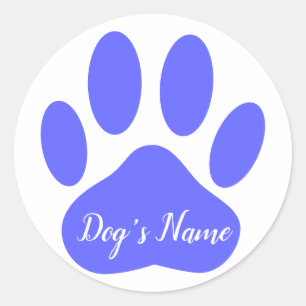 Dog Paw Print mit Individuelle Name Blue Runder Aufkleber