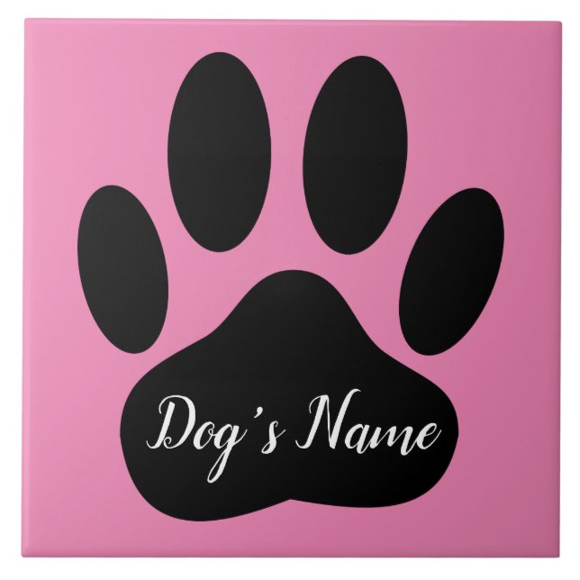 Dog Paw Print mit Individuelle Name Fliese (Vorderseite)