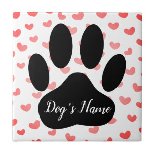 Dog Paw Print mit Individuelle Name Red Hearts Fliese