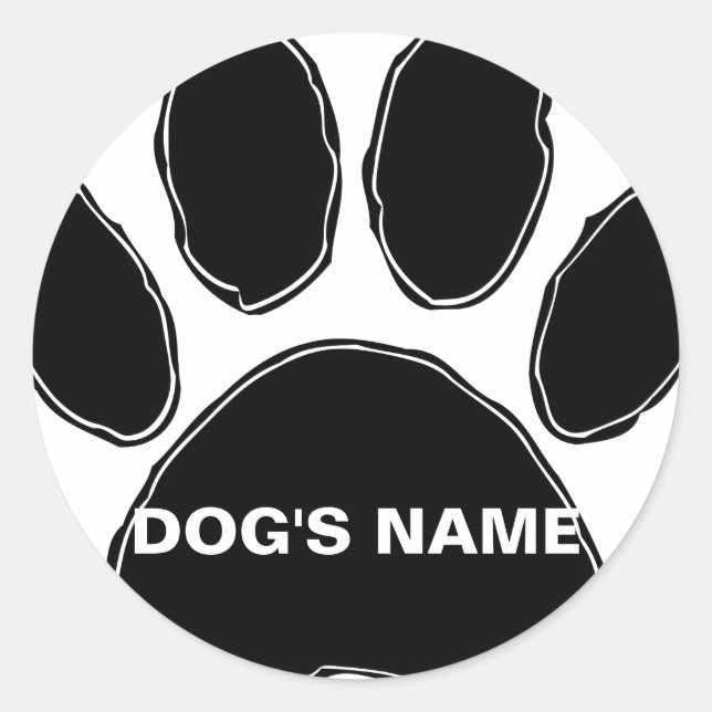 Dog Paw Print mit Individuelle Name Runder Aufkleber (Vorderseite)