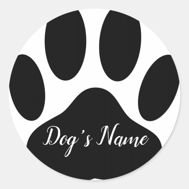 Dog Paw Print mit Individuelle Name Runder Aufkleber (Vorderseite)