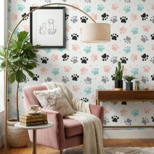 Dog Paw Print Muster Raum Weiß Tapete