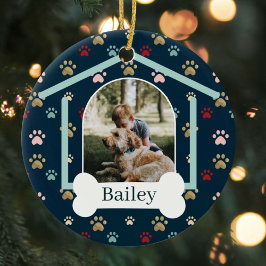 Dog Paw Print Pattern Individuelle Name Dog House  Keramik Ornament