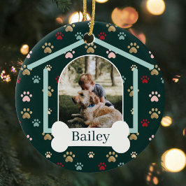 Dog Paw Print Pattern Individuelle Name Dog House  Keramik Ornament