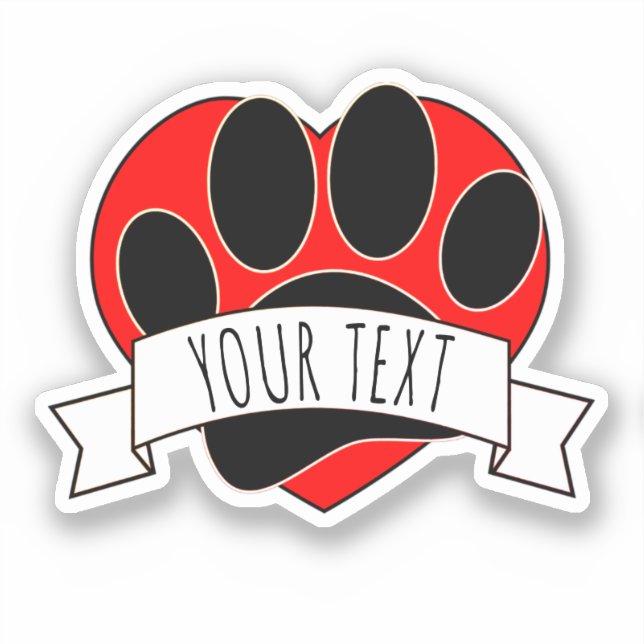 Dog Paw Print Red Heart Banner Aufkleber (Vorderseite)
