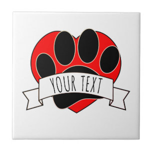Dog Paw Print Red Heart Banner Fliese