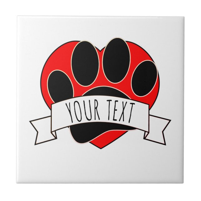 Dog Paw Print Red Heart Banner Fliese (Vorderseite)