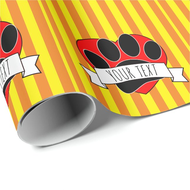 Dog Paw Print Red Heart Banner Geschenkpapier (Rolleneckpunkt)