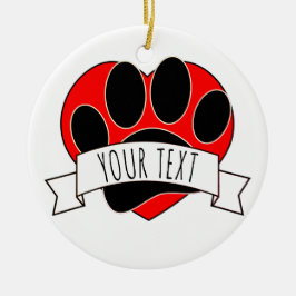 Dog Paw Print Red Heart Banner Keramik Ornament