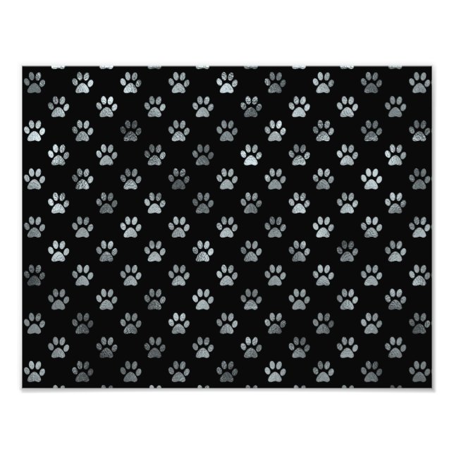 Dog Paw Print Silver Grau Schwarz Hintergrund Fotodruck (Vorne)