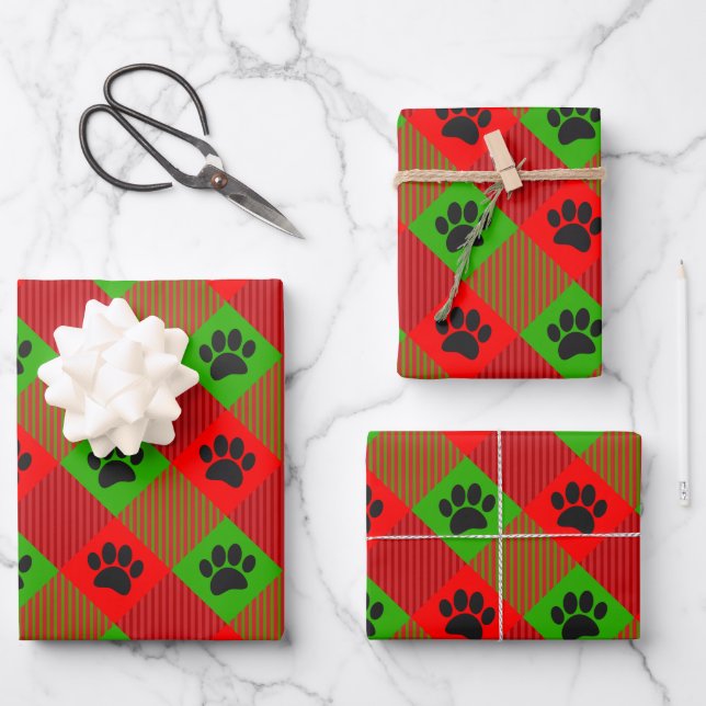 Dog Paw Print Square Muster Benutzerdefiniert Geschenkpapier Set (Vorderseite)