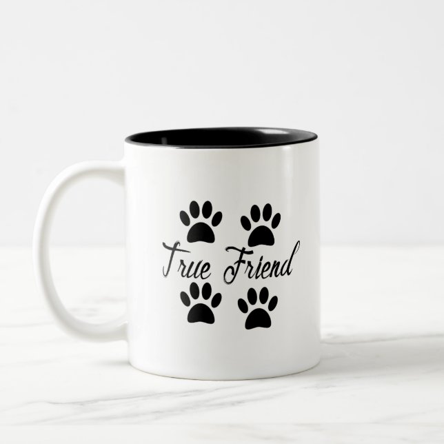 Dog Paw Print True Friends Text Zweifarbige Tasse (Links)