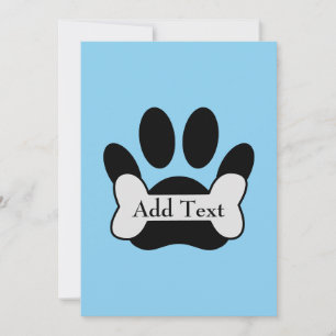 Dog Paw Print und Bone auf Baby Blue Einladung