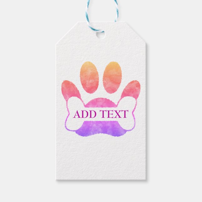 Dog Paw Print und Bone farbige Wasserfarbe Custom Geschenkanhänger (Vorderseite)