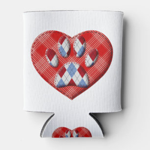 Dog Paw Print und Rotes Herz Zeichnend Dosenkühler