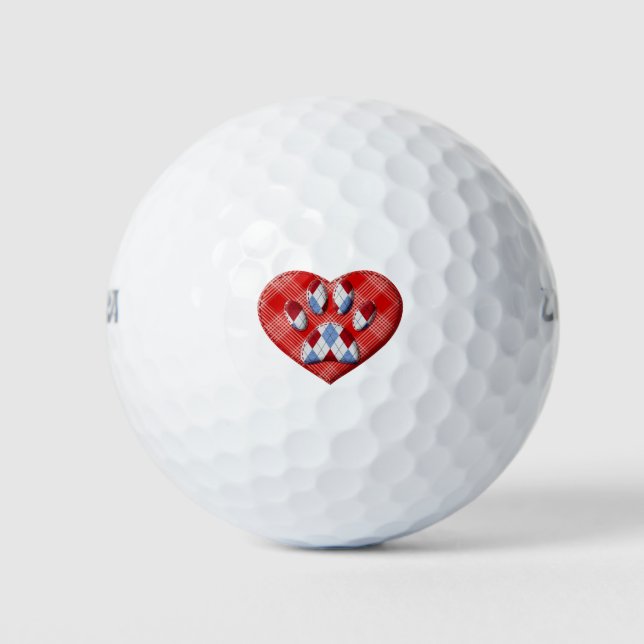 Dog Paw Print und Rotes Herz Zeichnend Golfball (Vorderseite)
