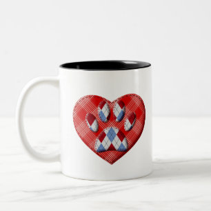 Dog Paw Print und Rotes Herz Zeichnend Zweifarbige Tasse