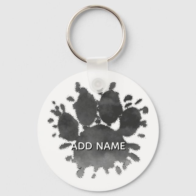 Dog Paw Print Watercolor Canine Paw Custom Name Schlüsselanhänger (Vorderseite)