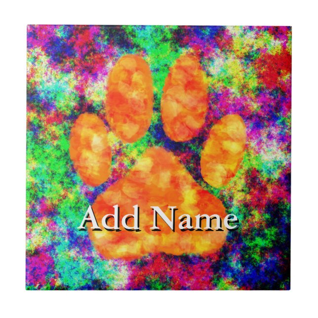 Dog Paw Print Watercolor Individuelle Name Fliese (Vorderseite)