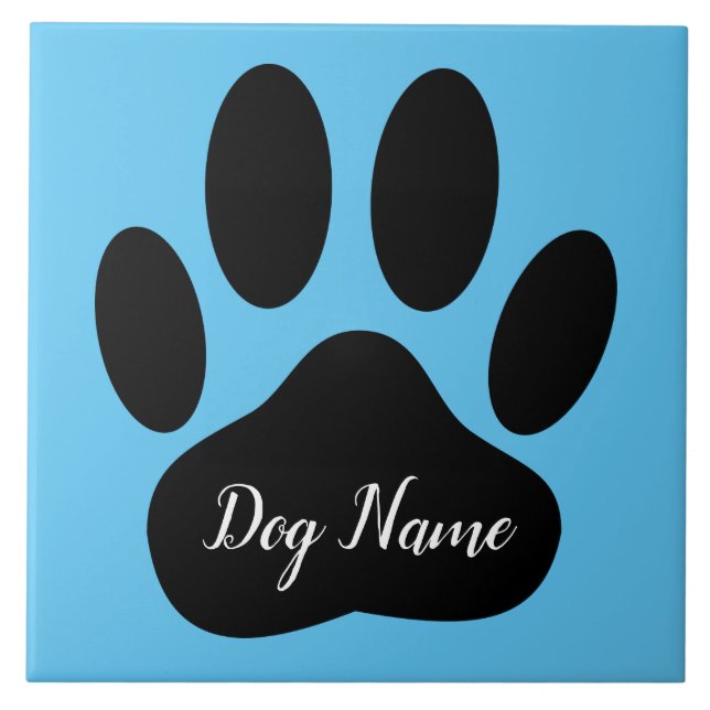 Dog Paw Print With Editable Name Fliese (Vorderseite)