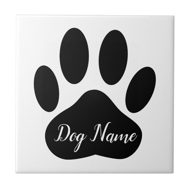Dog Paw Print With Editable Name Fliese (Vorderseite)