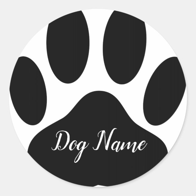 Dog Paw Print With Editable Name Runder Aufkleber (Vorderseite)