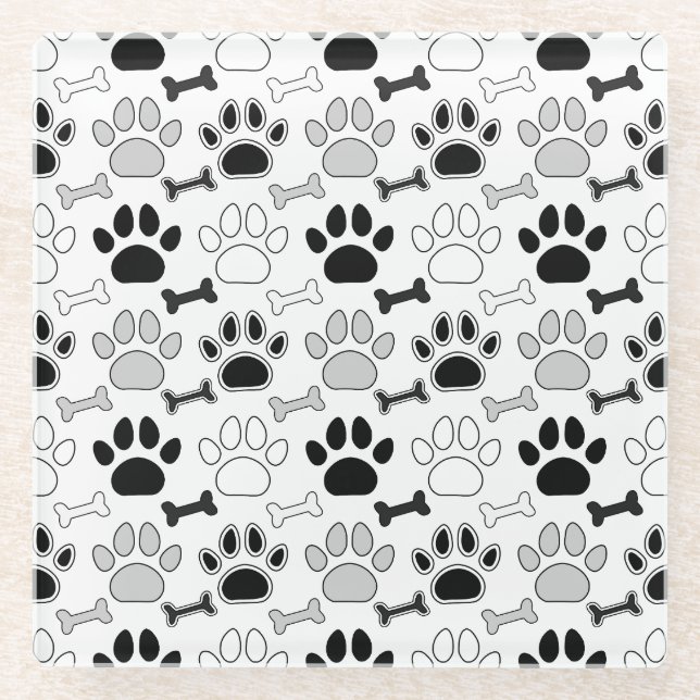 Dog Paw Prints and Bones Pattern Glasuntersetzer (Vorderseite)
