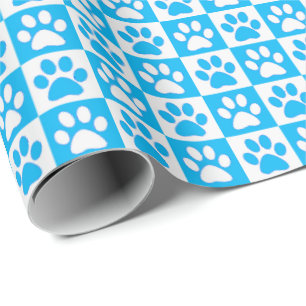 Dog Paw Prints Aqua und Weiß Geschenkpapier