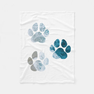Dog Paw Prints - Beach Waves and Sand Fleecedecke