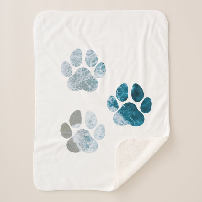 Dog Paw Prints - Beach Waves and Sand Sherpadecke (Vorderseite)