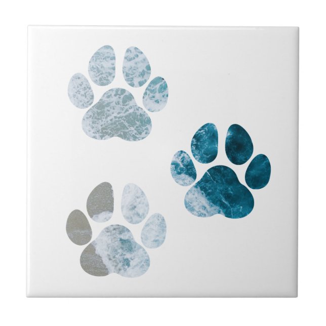 Dog Paw Prints - Beach Waves und Sand Beach Fliese (Vorderseite)