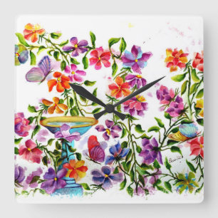 DOG PAW PRINTS BIRD BATH QUADRATISCHE WANDUHR